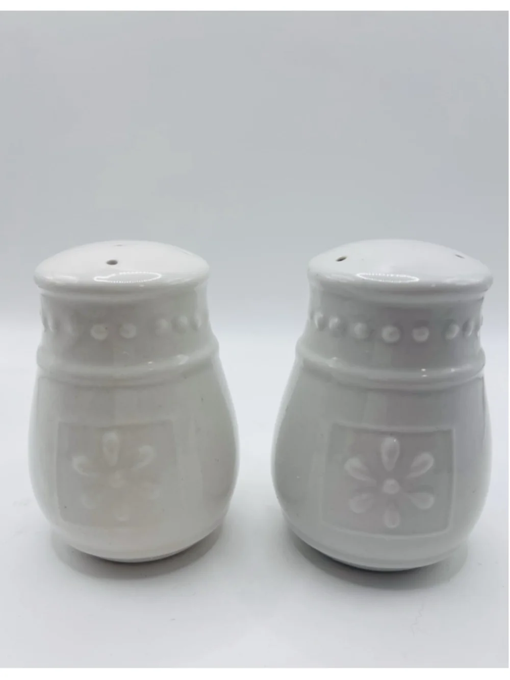 Totally Today Salt & Pepper Shakers White Ceramic Embossed Floral Dots